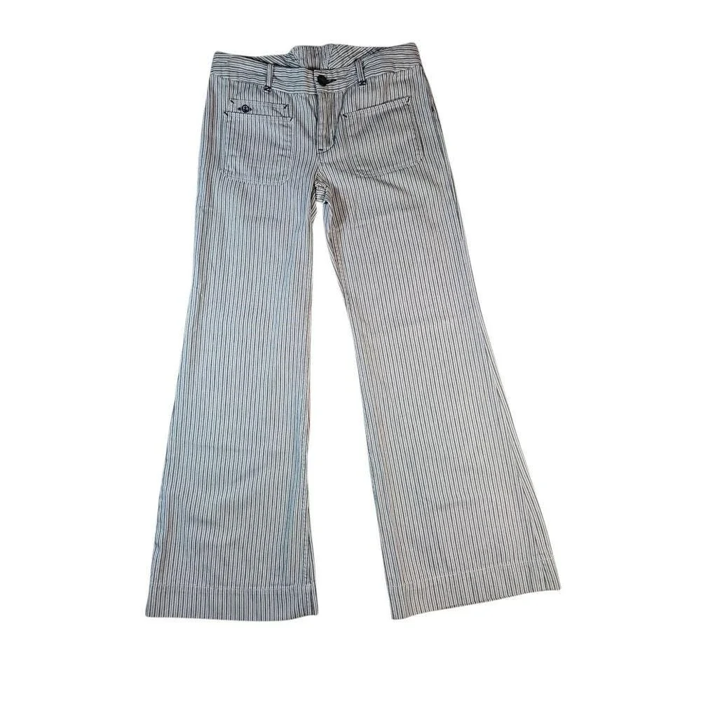 Ralph Lauren Girls 14 Blue White Striped Denim Wide Leg‎ Sailor Pants Y2K Petit